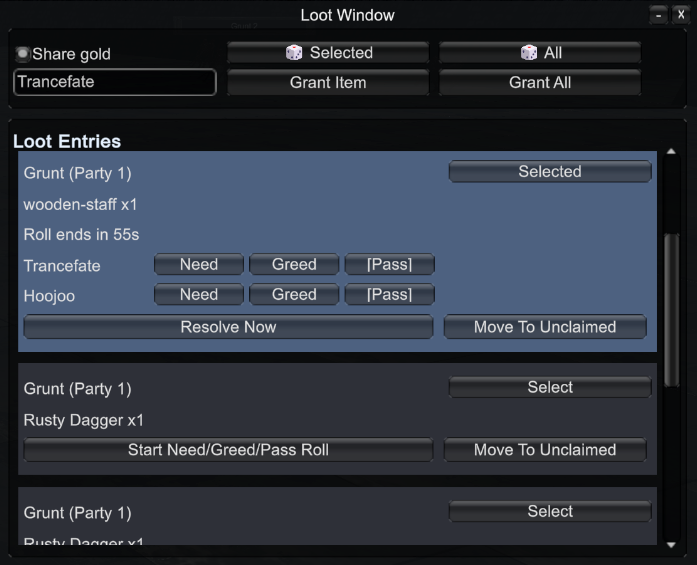 Loot window with queued entries and vote controls