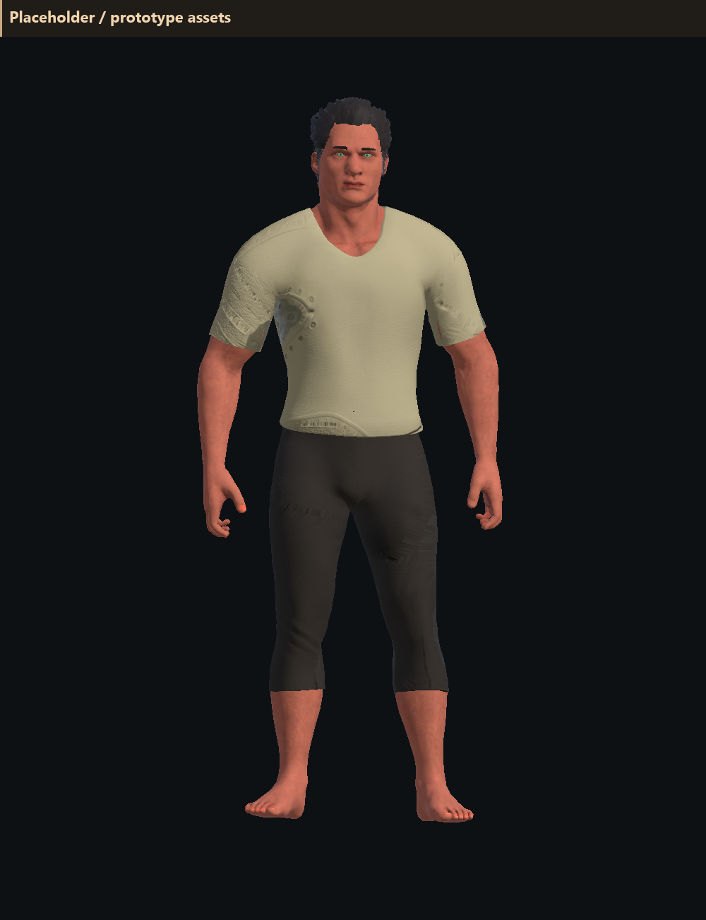 Ironborn male prototype player model with a ruddy complexion, short dark hair, a simple shirt, and dark cropped trousers.